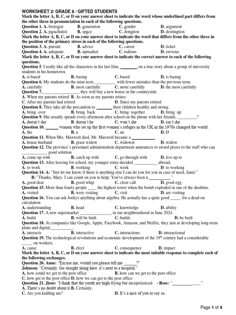 AI Worksheet for Grade 8 Students | PDF | Artificial Intelligence ...