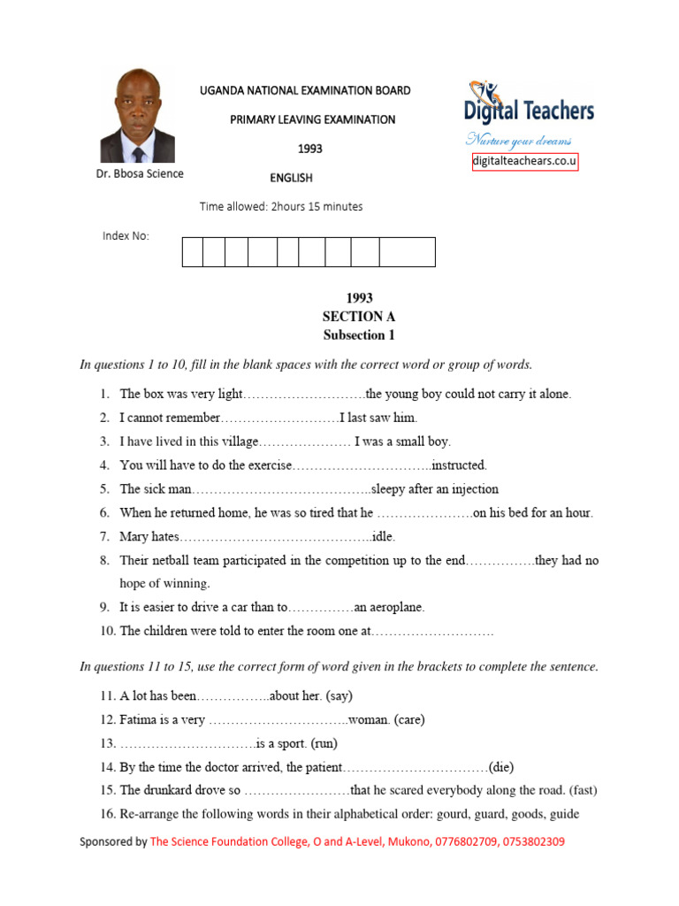P7 English Past Papers and Answers | PDF | Hell
