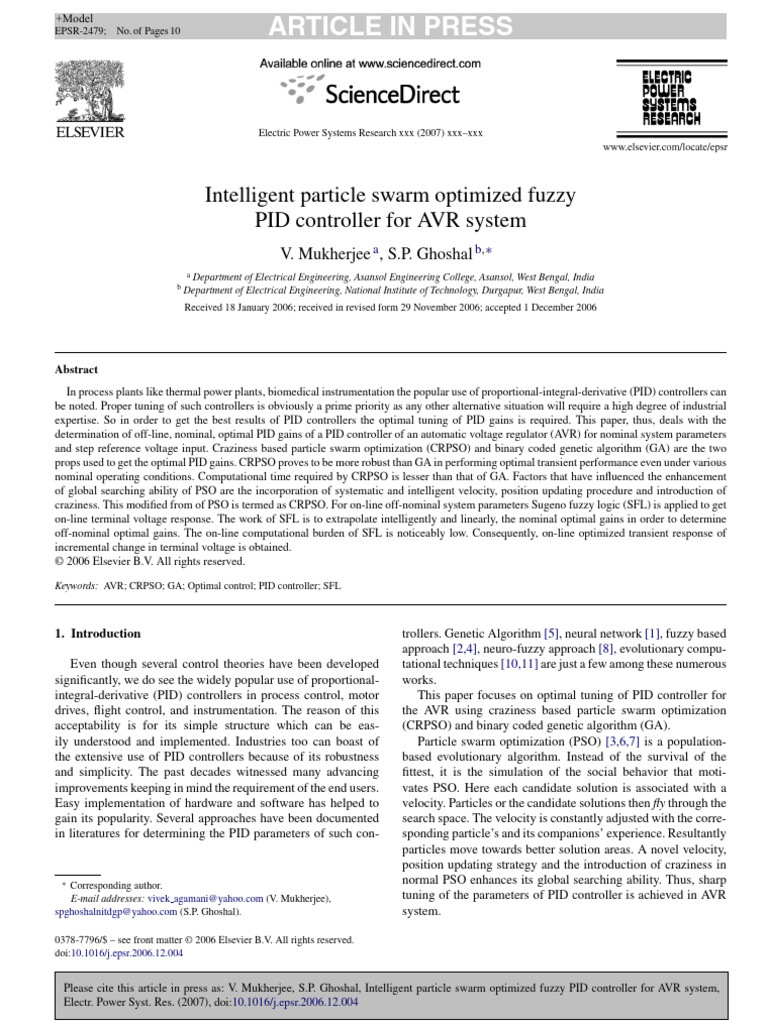 Intelligent PSO For Fuzzy PID Control | PDF | Algorithms | Applied ...