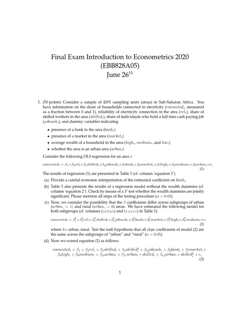Final exam 2020 online v1 pdf ordinary least squares linear