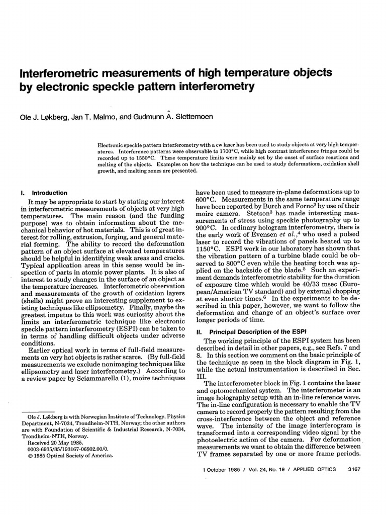 Interferometric Measurements of High Temperature Objects by Electronic ...