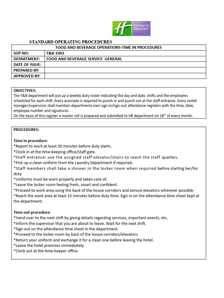 F&B Time Management SOP Guide | PDF