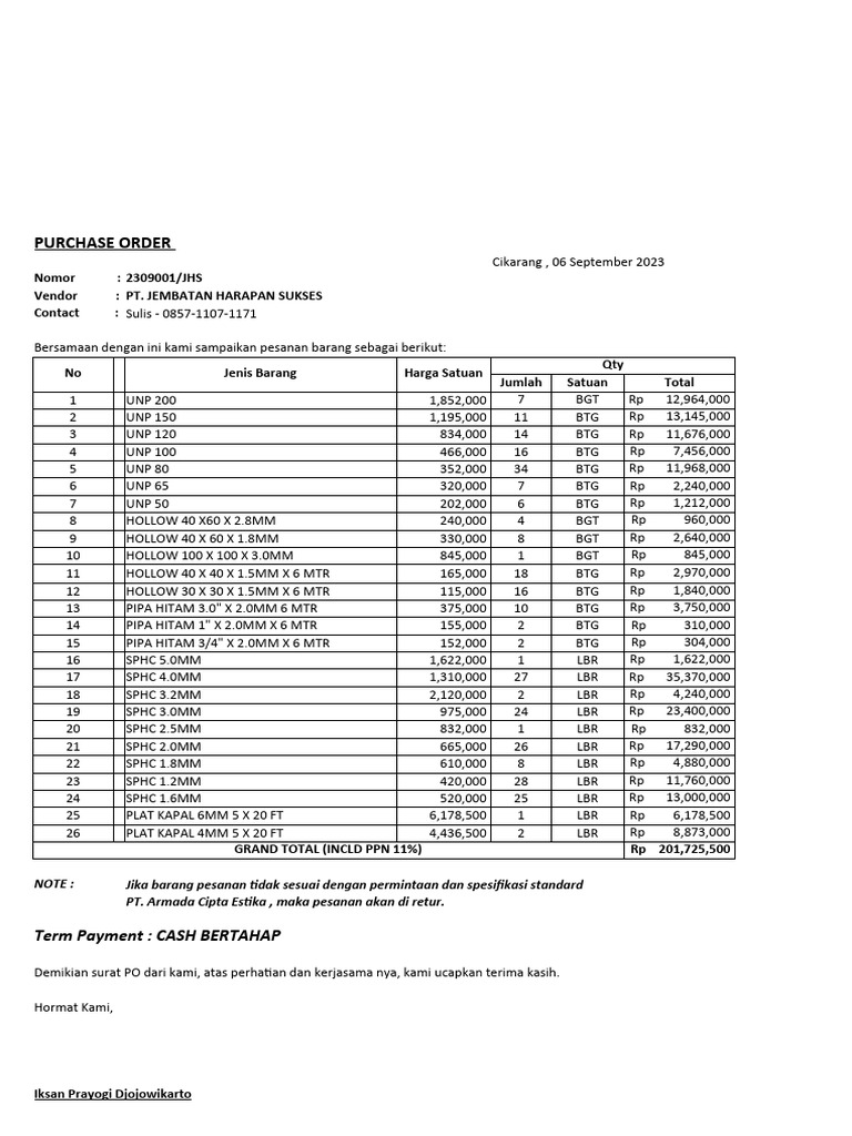 Form Po Manual Ace | PDF