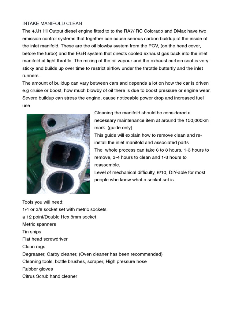 4JJ1 Intake Manifold Cleaning Guide | PDF | Throttle | Engine Technology