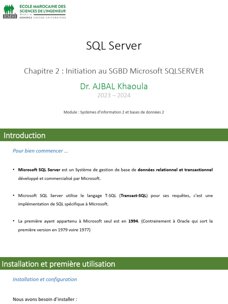 Introduction à Microsoft SQL Server | PDF | Microsoft SQL Server ...