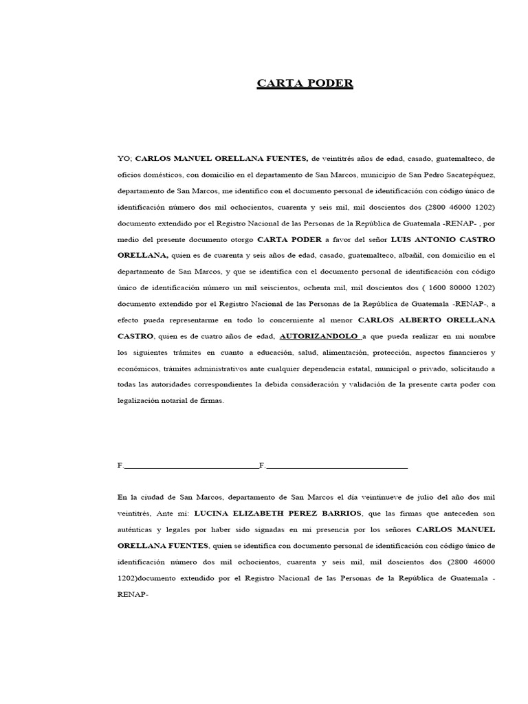Carta Poder Legalizada Notarialmente | PDF | Guatemala