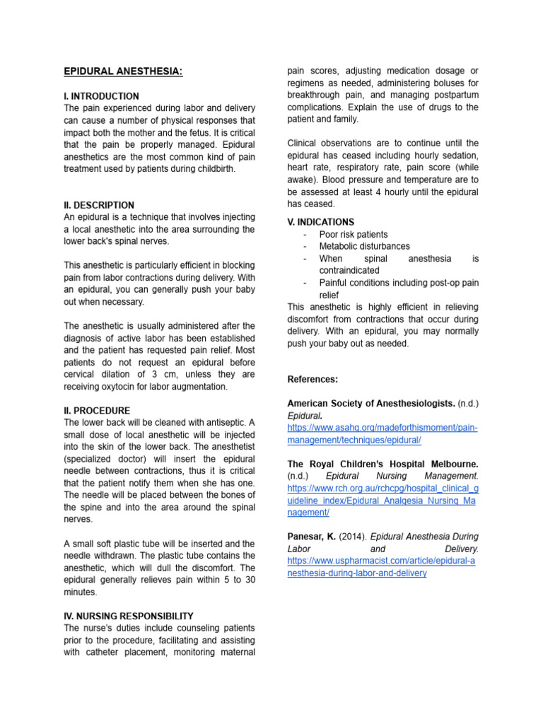 Epidural Anesthesia Pdf Anesthesia Childbirth