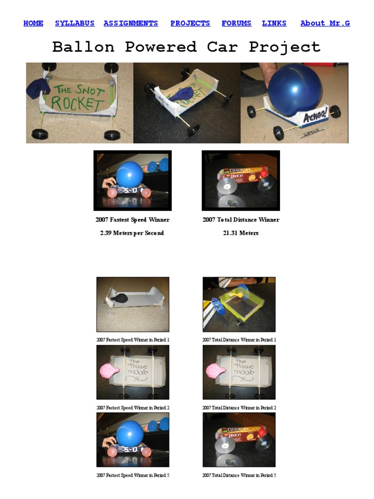 Balloon Powered Car Science Project | PDF | Speed | Jet Propulsion ...