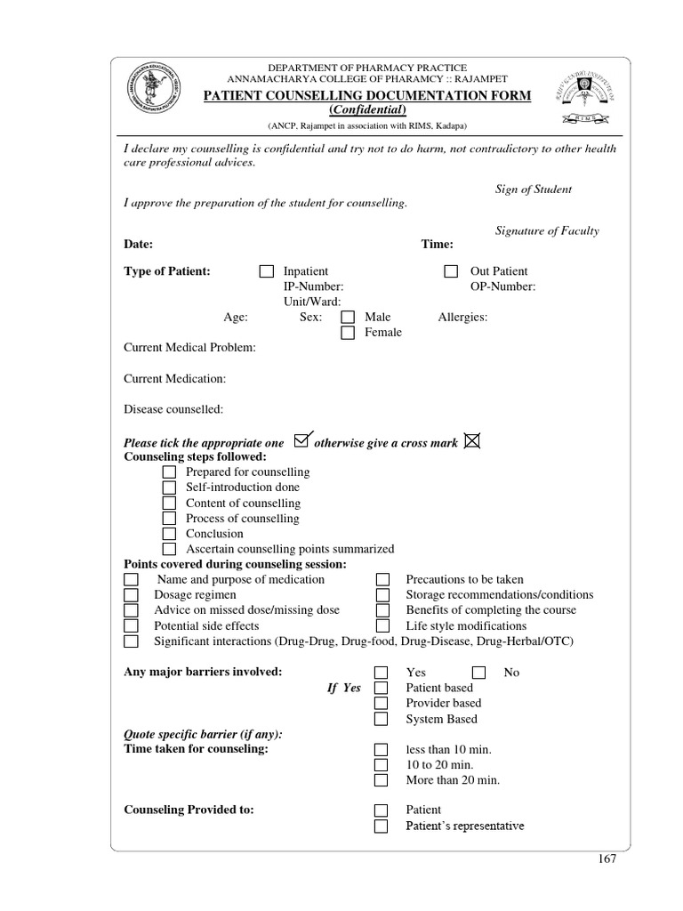 Patient Counseling Form | PDF | Patient | Pharmacy