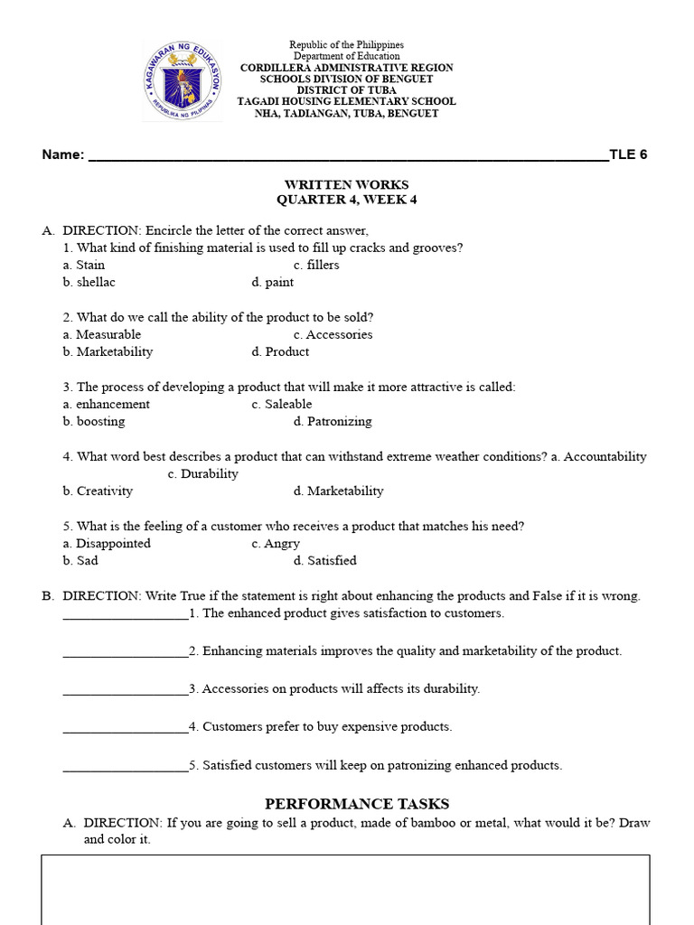 TLE 6 Written Works: Week 4 Assessment | PDF