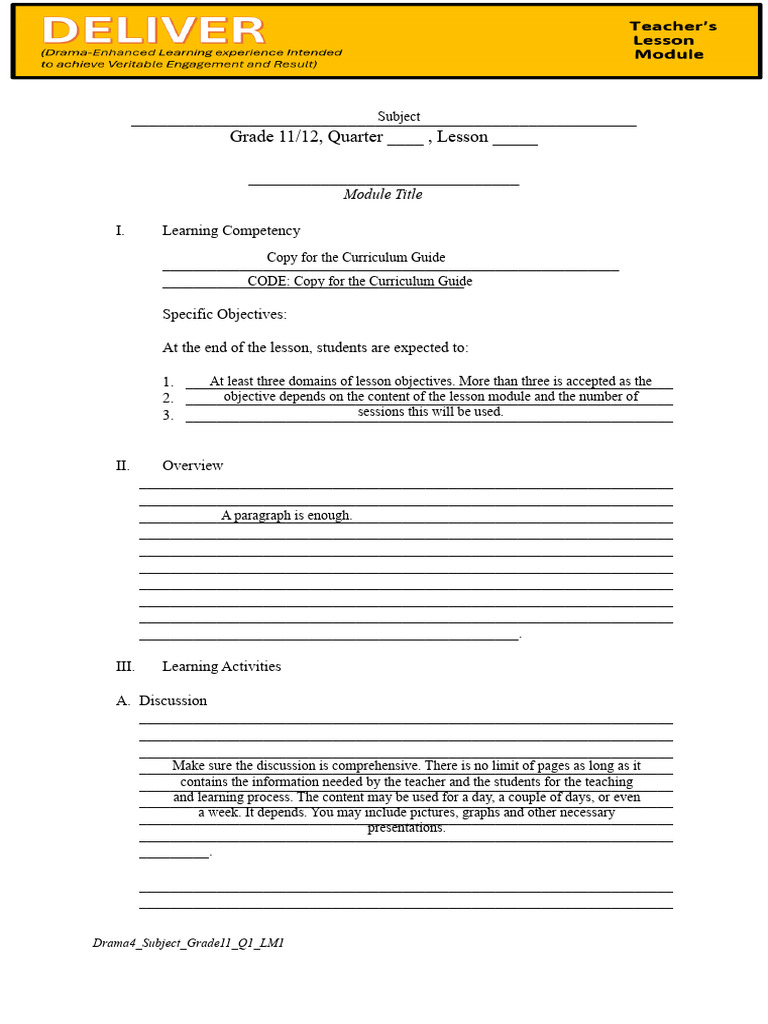 Lesson Module Template | PDF | Curriculum | Rubric (Academic)