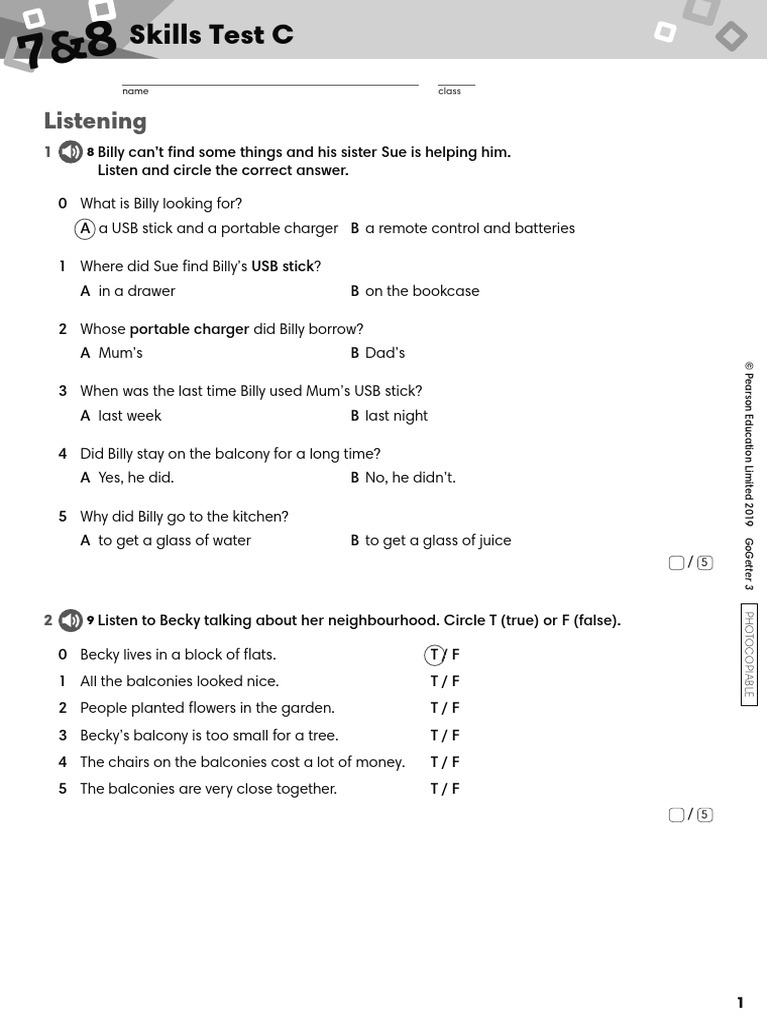 Go Getter 3 Skills Test C | PDF