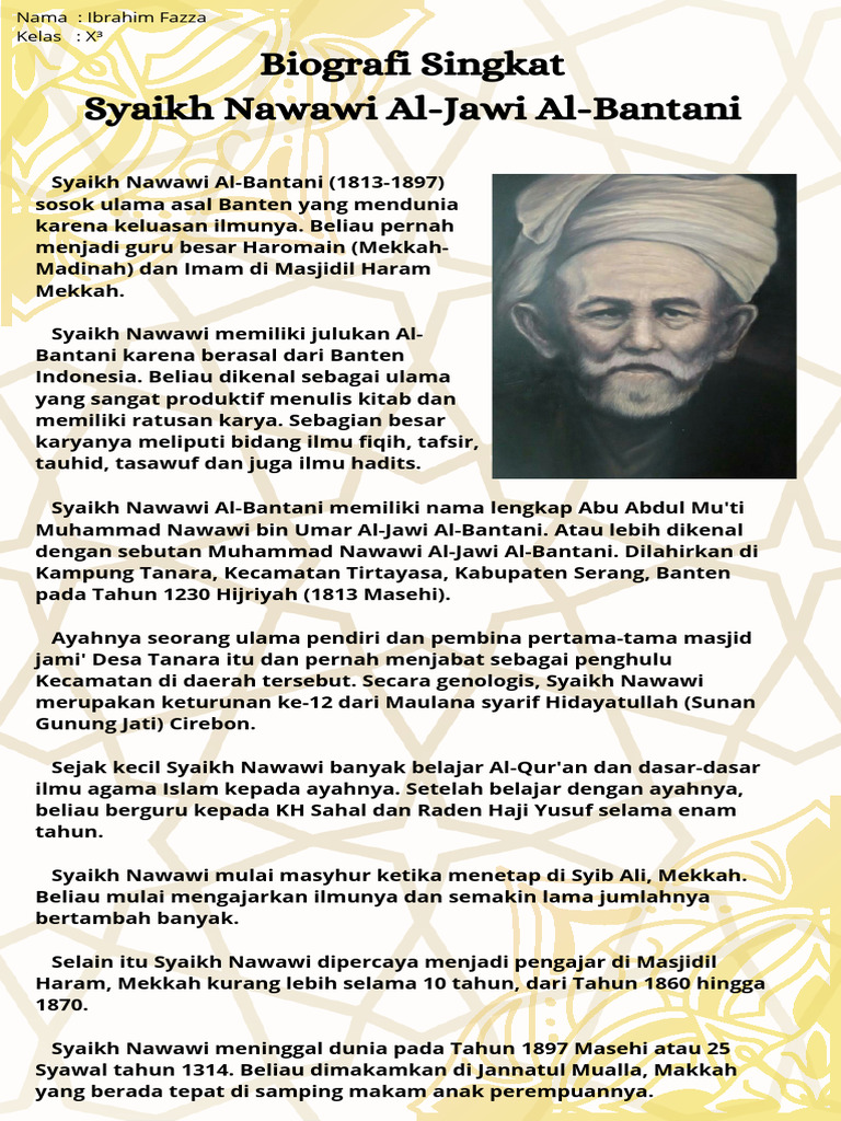 Biografi Singkat Syaikh Nawawi Al-Jawi Al-Bantani | PDF
