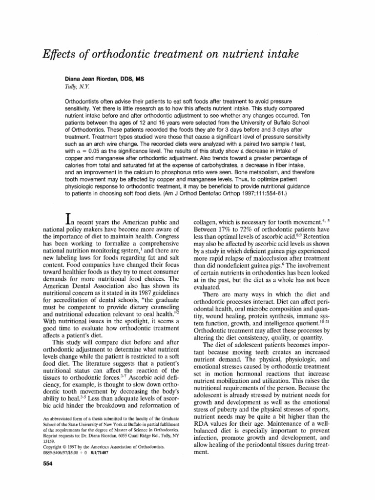 Effects of Orthodontic Treatment On Nutrient Intake PDF