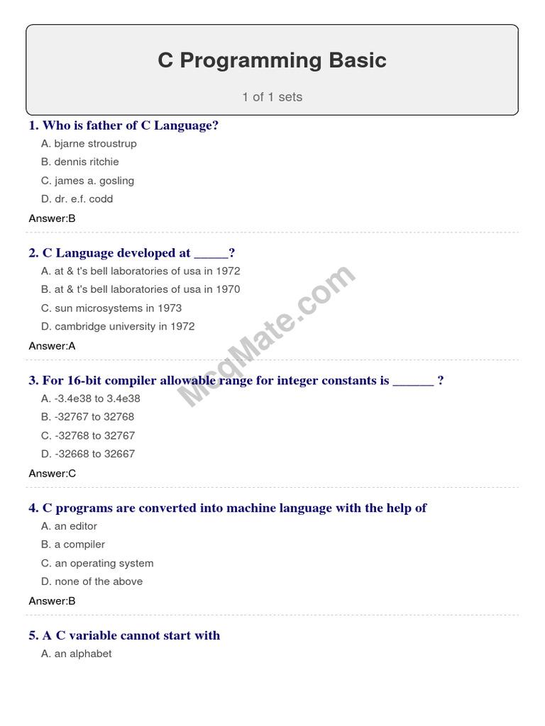 c-programming-basic [set 1] | PDF | Computer Programming | Software ...