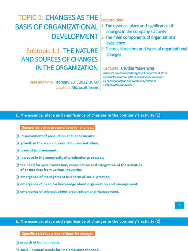 Change Management. Lecture 1 | PDF | Change Management | Organizational ...