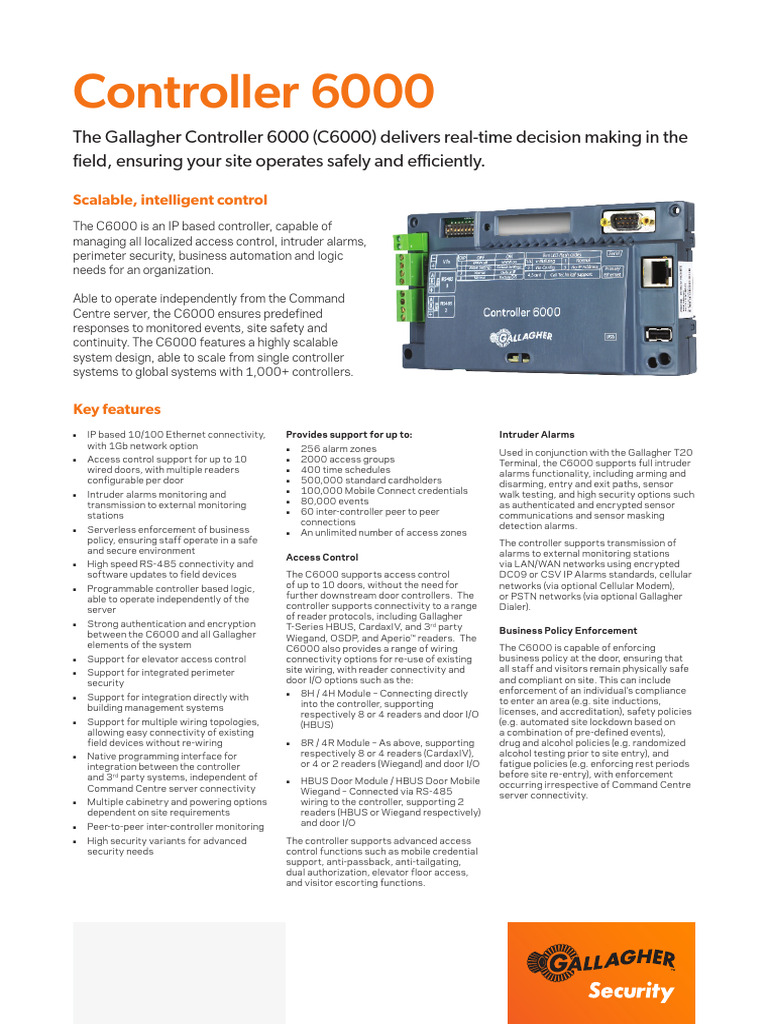 Controller 6000 Datasheet | PDF | Access Control | Telecommunications