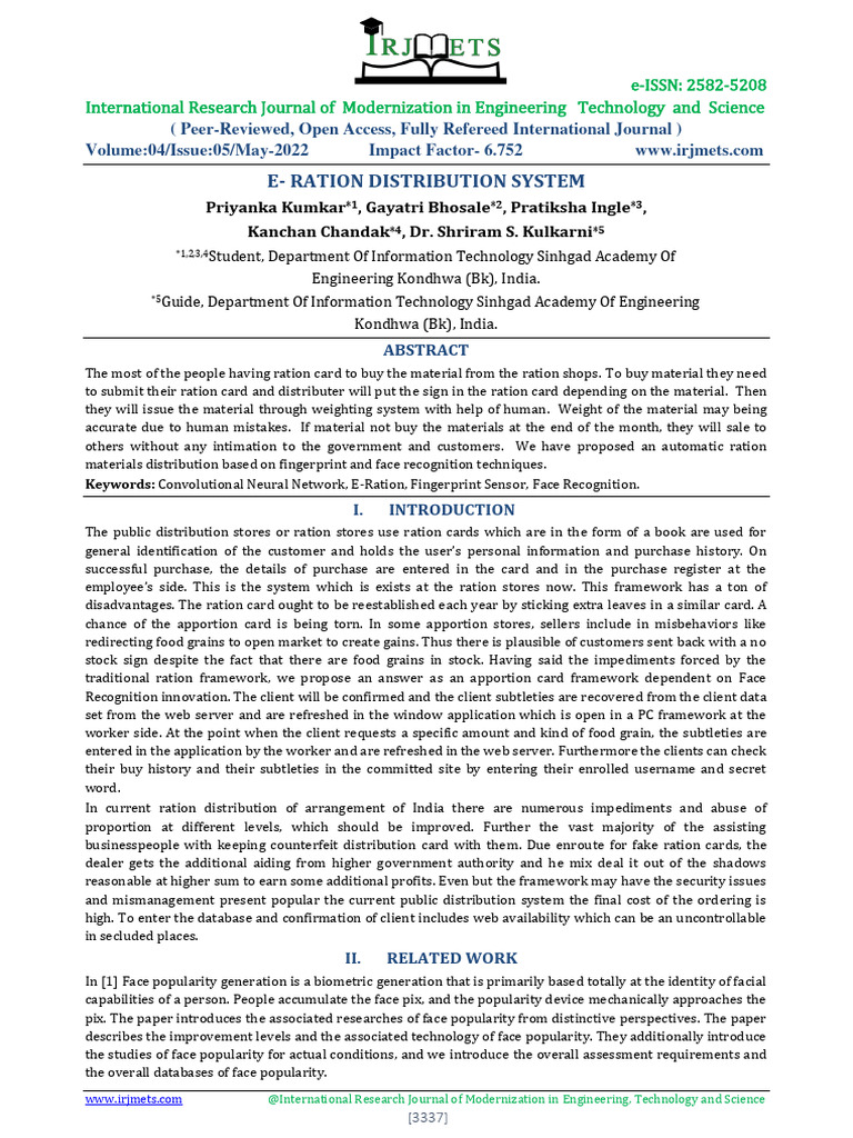 E-Ration Distribution System Automation | PDF | Authentication ...