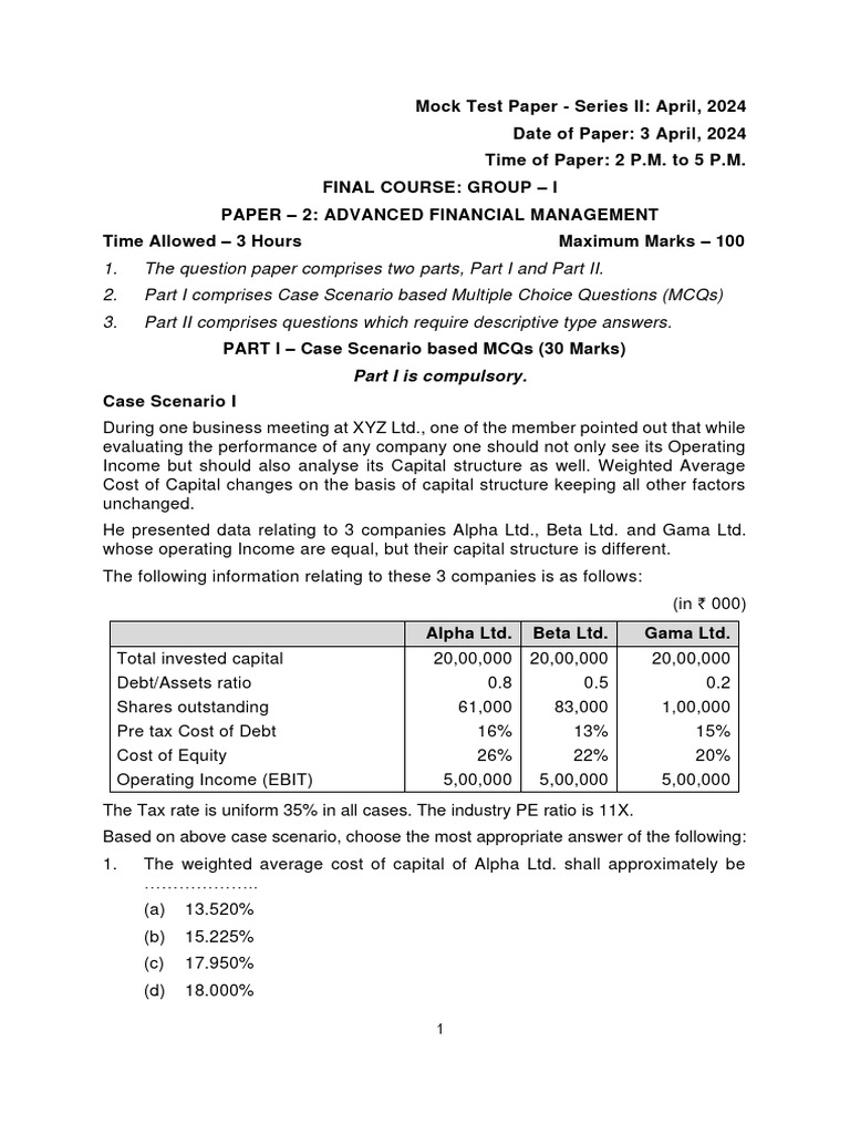 Ca final afm q mtp 2 may 2024 castudynotes com pdf cost of capital