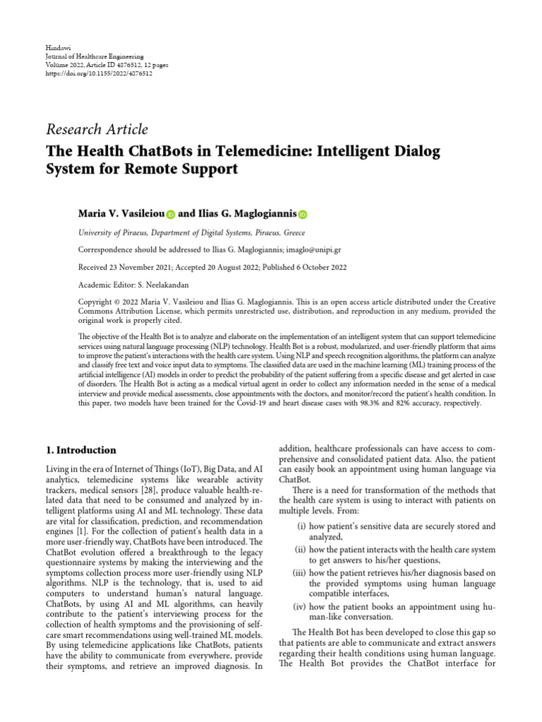 The Health ChatBots in Telemedicine Intelligent Di | PDF | Machine ...