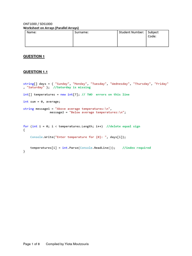 Arrays and Temperature Analysis Worksheet | PDF | Computer Programming ...