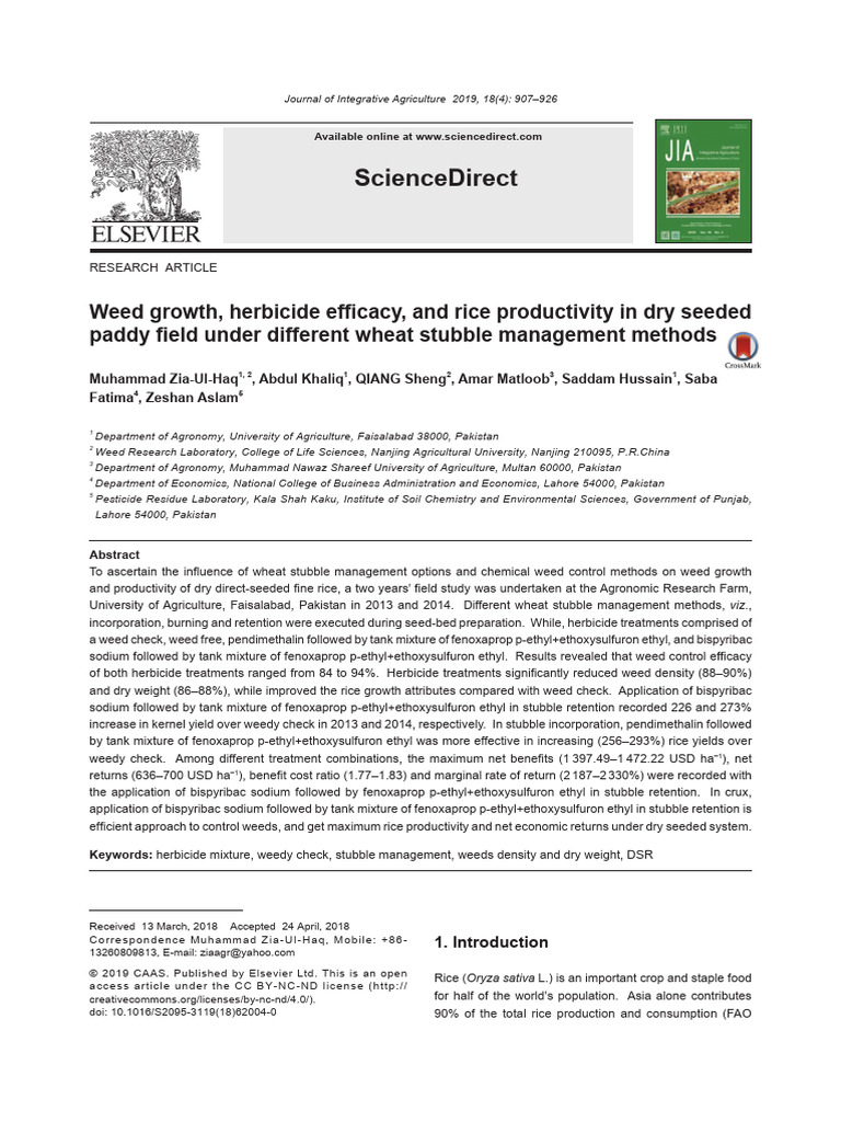 Paddy Weeds Pdf Tillage Herbicide