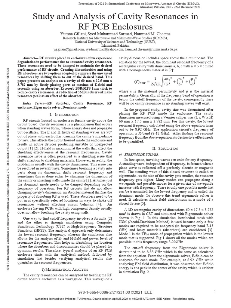Study and Analysis of Cavity Resonances in RF PCB Enclosures | PDF ...