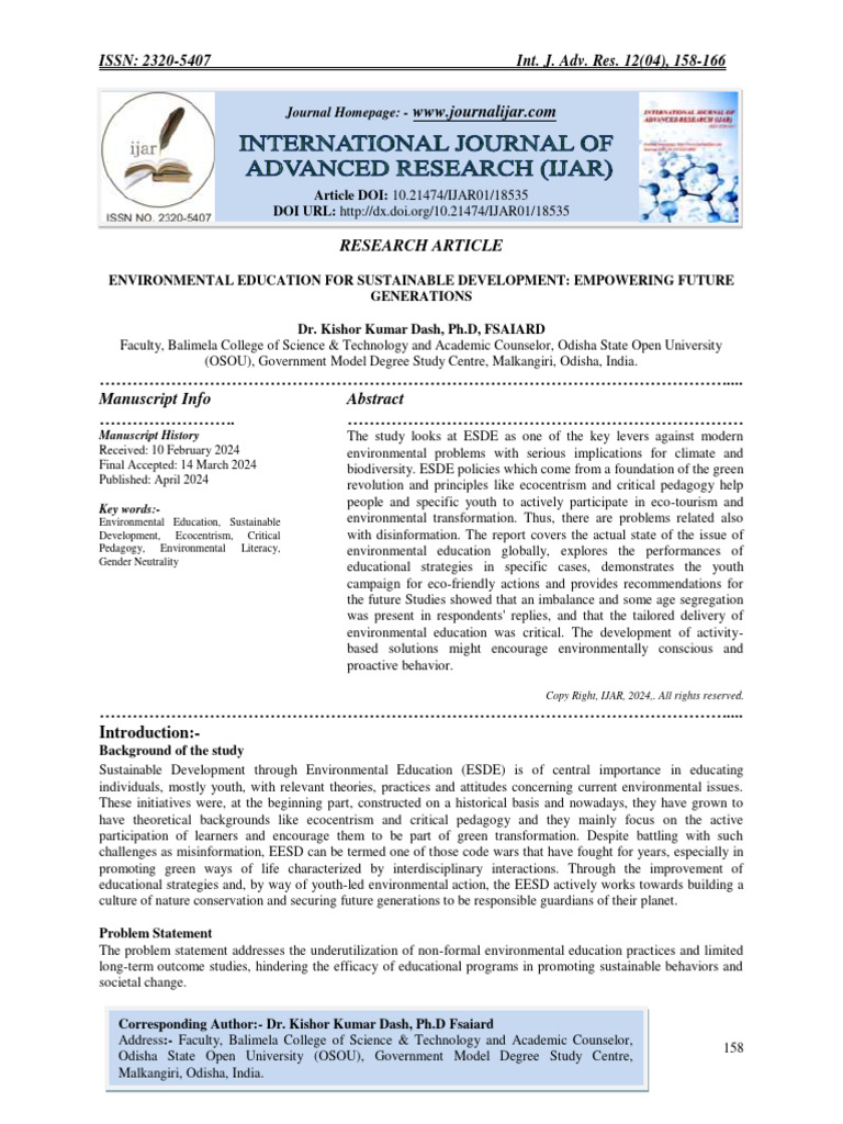 Environmental Education For Sustainability Pdf Sustainability