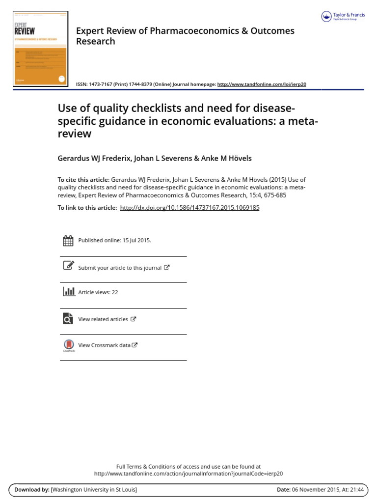 Economic Evaluations: Quality Checklists Review | PDF | Systematic ...