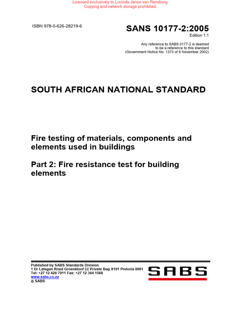 Fire Resistance Testing Standards SANS 10177-2 | PDF | Thermocouple ...