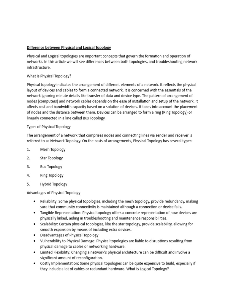 Difference Between Physical And Logical Topology Pdf Network