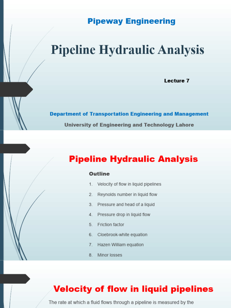 Hydraulic Analysis of Pipelines | PDF | Reynolds Number | Fluid Dynamics