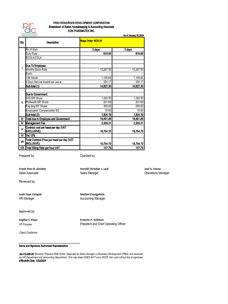 Rates Excel | PDF | Human Resources | Value Added Tax