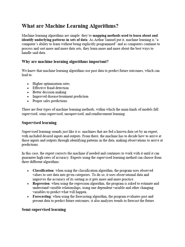 What are Machine Learning Algorithms | PDF | Machine Learning ...