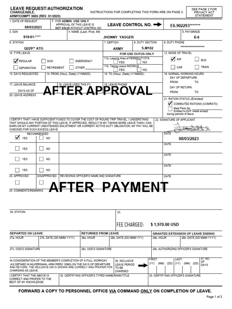 Navy Leave Request Form Instructions | PDF
