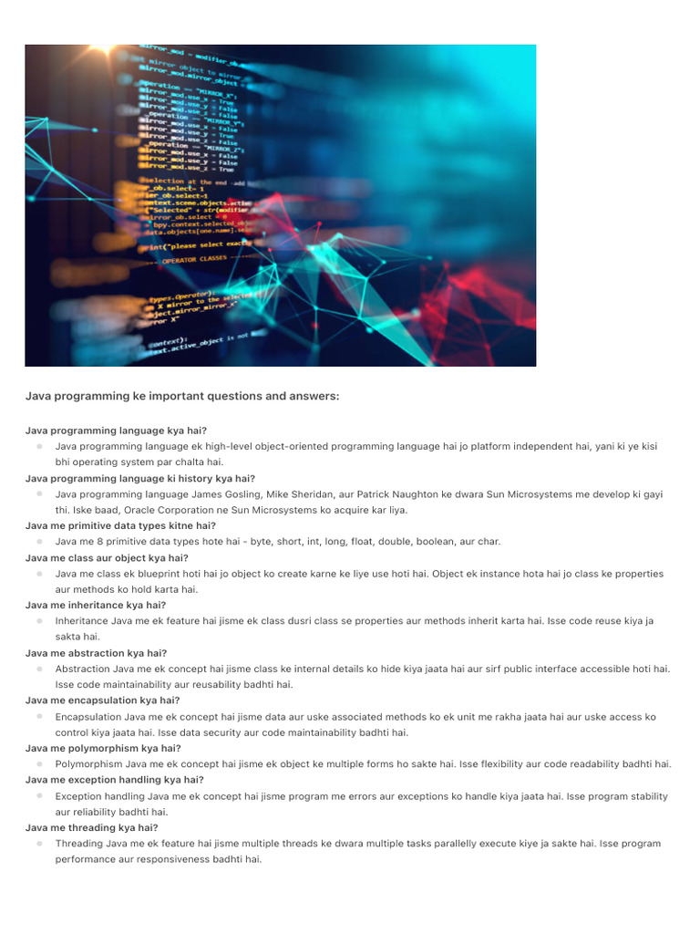 Java Programming Ke Important Questions and Answers | PDF
