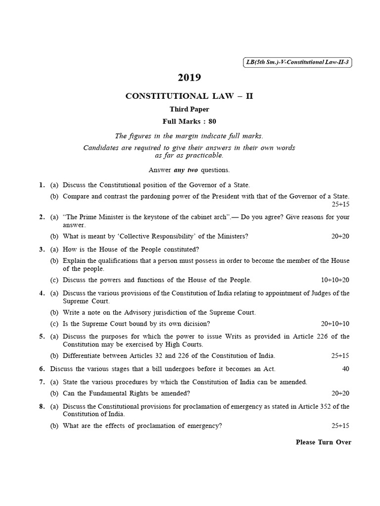 6576LLB5 SEM5 Constitutional Law II P III N 6888 | PDF | Constitution ...