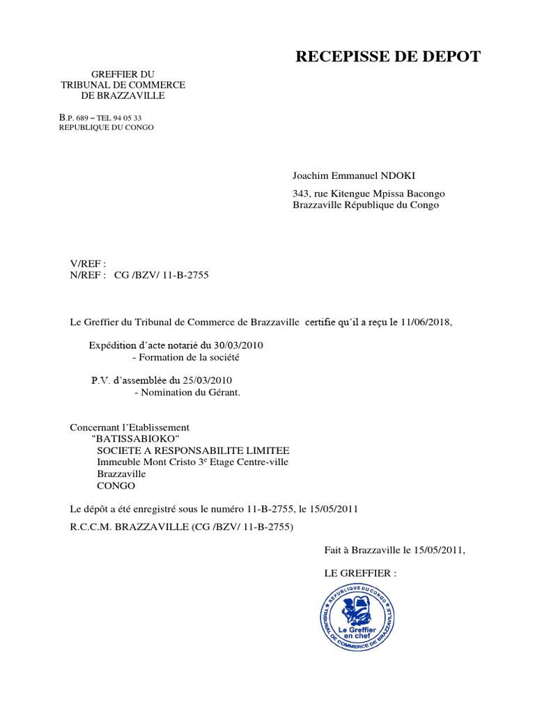 Extrait du Registre de Commerce RCCM | PDF | Tribunaux | Systèmes ...