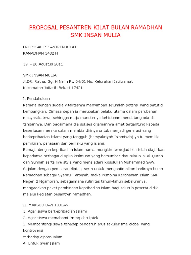 Proposal Pesantren Kilat Bulan Ramadhan