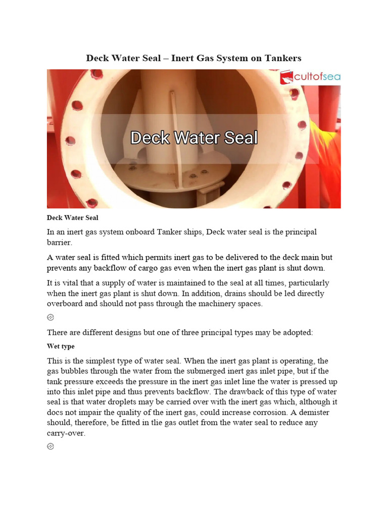 Deck Water Seal Inert Gas System on Tankers PDF Oil Tanker Water