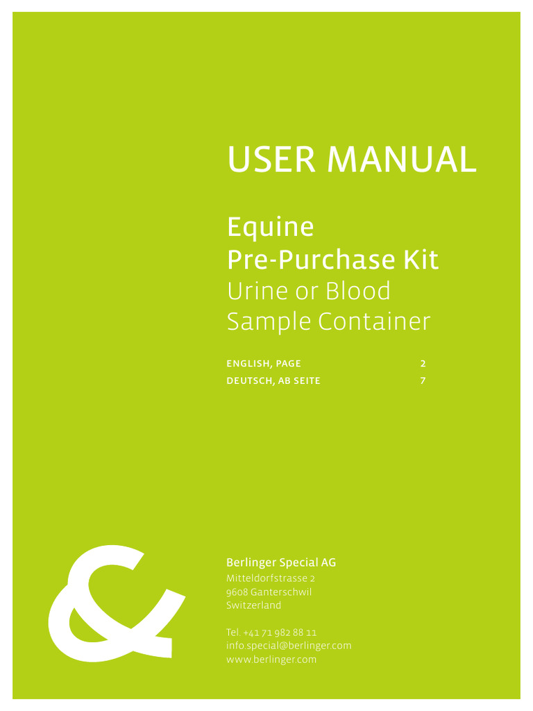 Berlinger Equine Sample Container Manual | PDF | Body Fluids