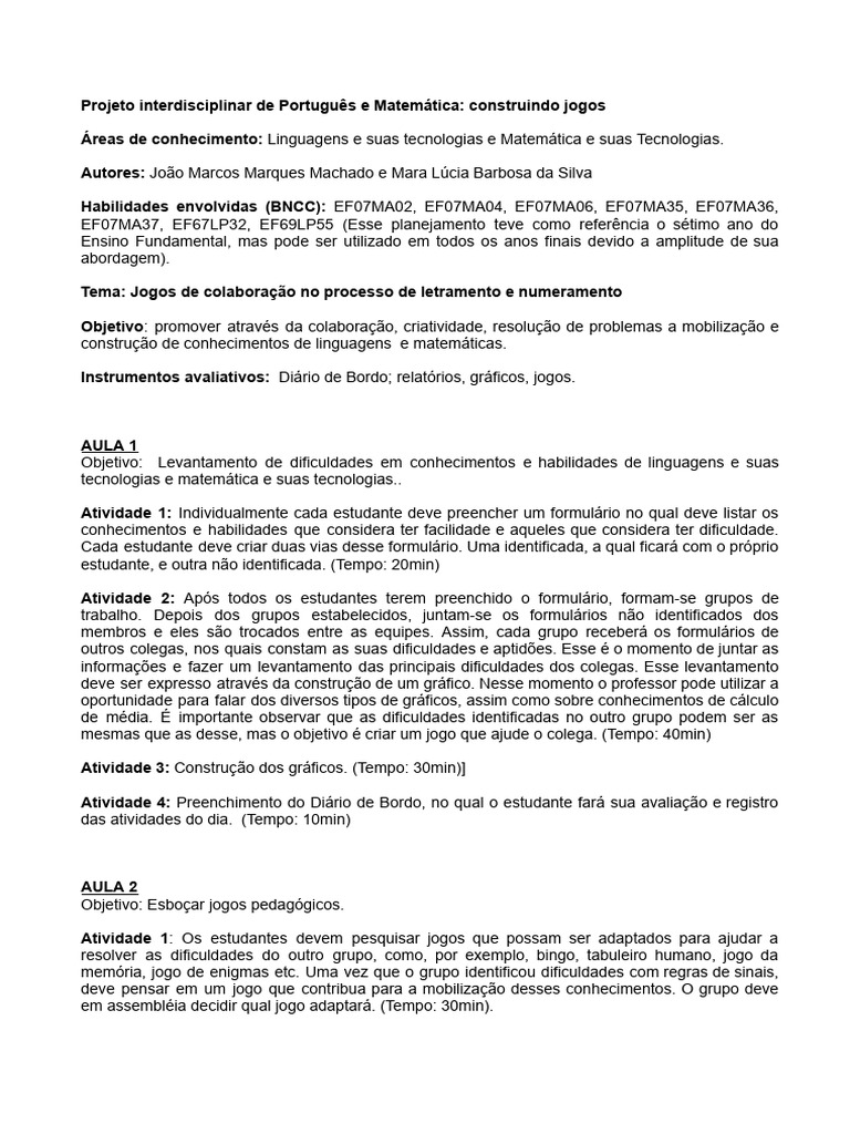 Jogos Interdisciplinares de Português e Matemática | PDF | Tempo ...