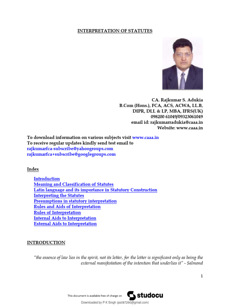 Interpretation of statutes notes pdf