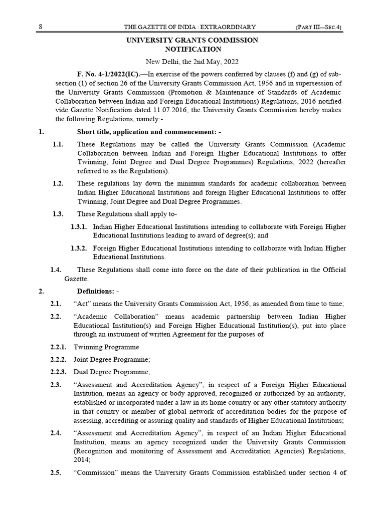 UGC Acad Collab Regulations | PDF | Academic Degree | Thesis