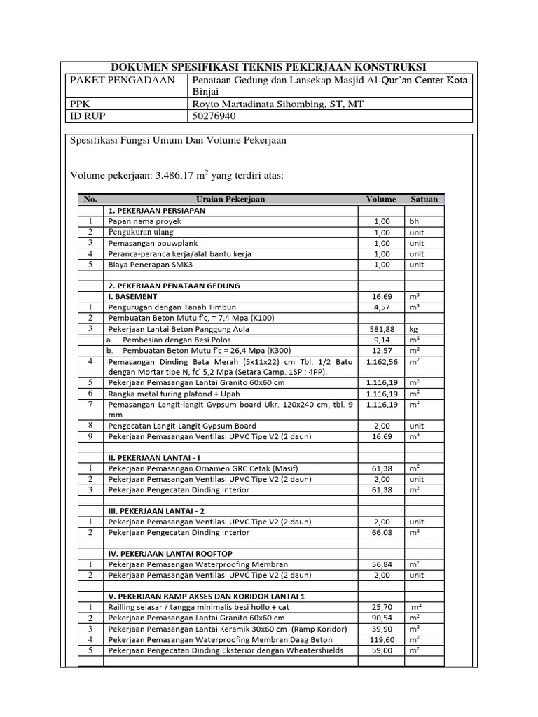 Spesifikasi Teknis | PDF