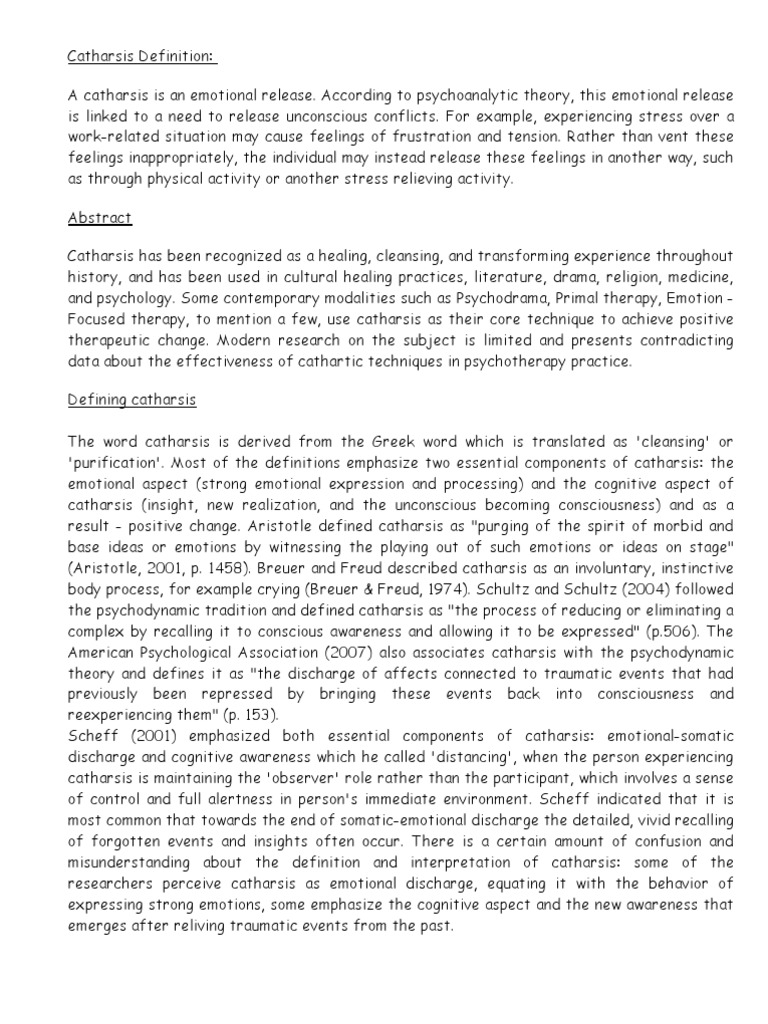 Understanding Catharsis in Psychology | PDF | Emotions | Psychotherapy