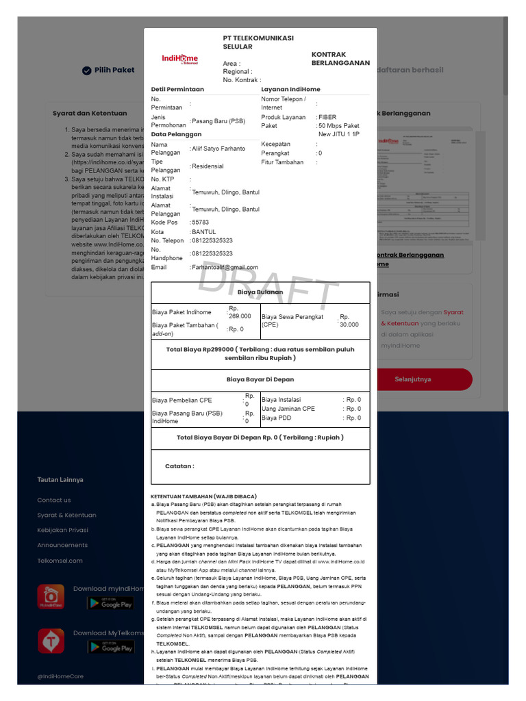 Pendaftaran Layanan IndiHome Telkomsel | PDF
