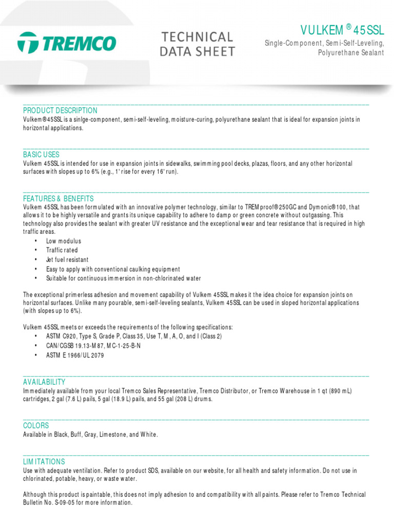 Vulkem 45SSL DS PDF Physical Sciences Materials Science