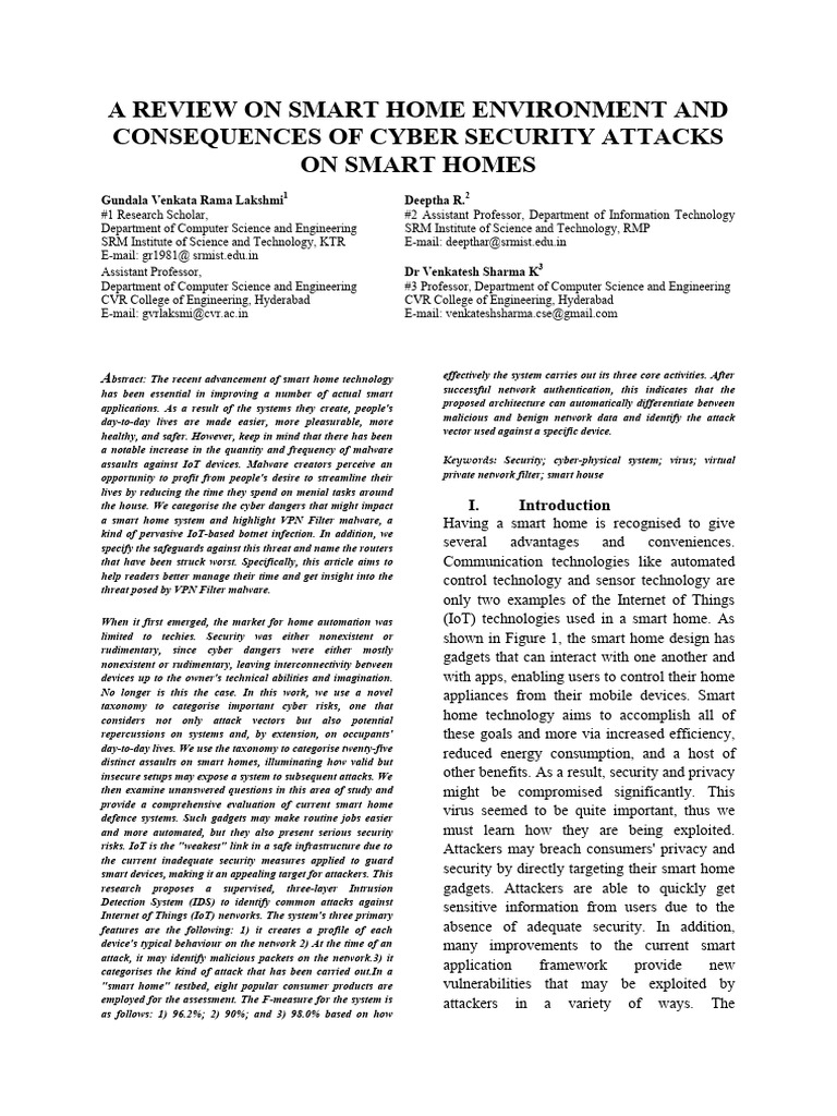 A Review On Smart Home Environment and Consequences of Cyber Security ...