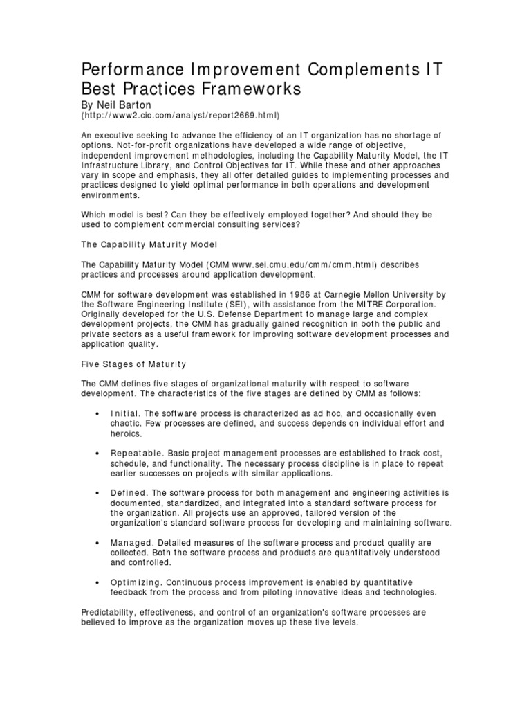 IT Performance Improvement Frameworks | PDF | Itil | Software ...